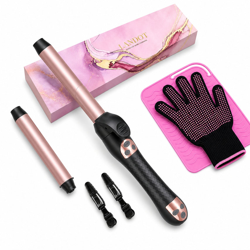 LANDOT Automatic Rotating Curling Iron 25mm - Ceramic Tourmaline Auto Hair Curler for Loose Curls