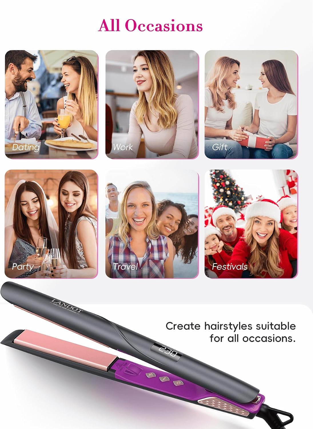 LANDOT Professional 2-in-1 Hair Straightener & Curler | Flat Iron