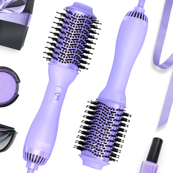 Landot Hair Dryer Brush Hot Air Brush: Salon One-Step Hair Dryer and Volumizer 60mm - Ionic Conditioning Hair Styler - Titanium & Ceramic Barrel